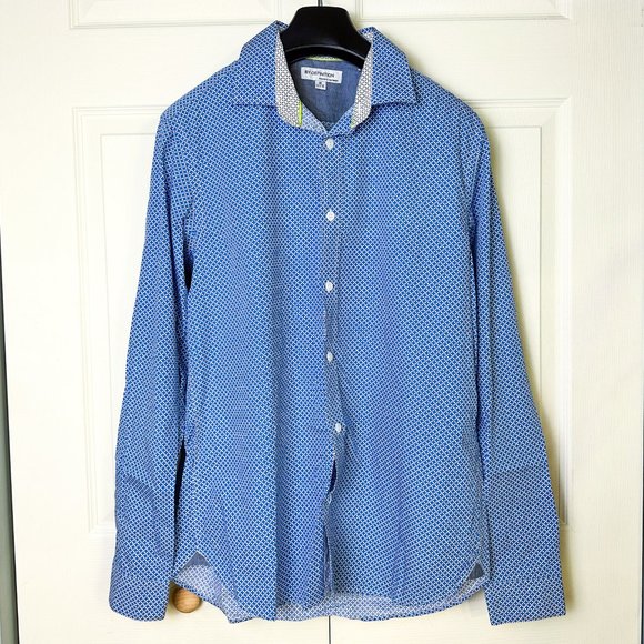 Private Member- Stylish Cotton Blue Patterned Button Down Shirt - Picture 2 of 8